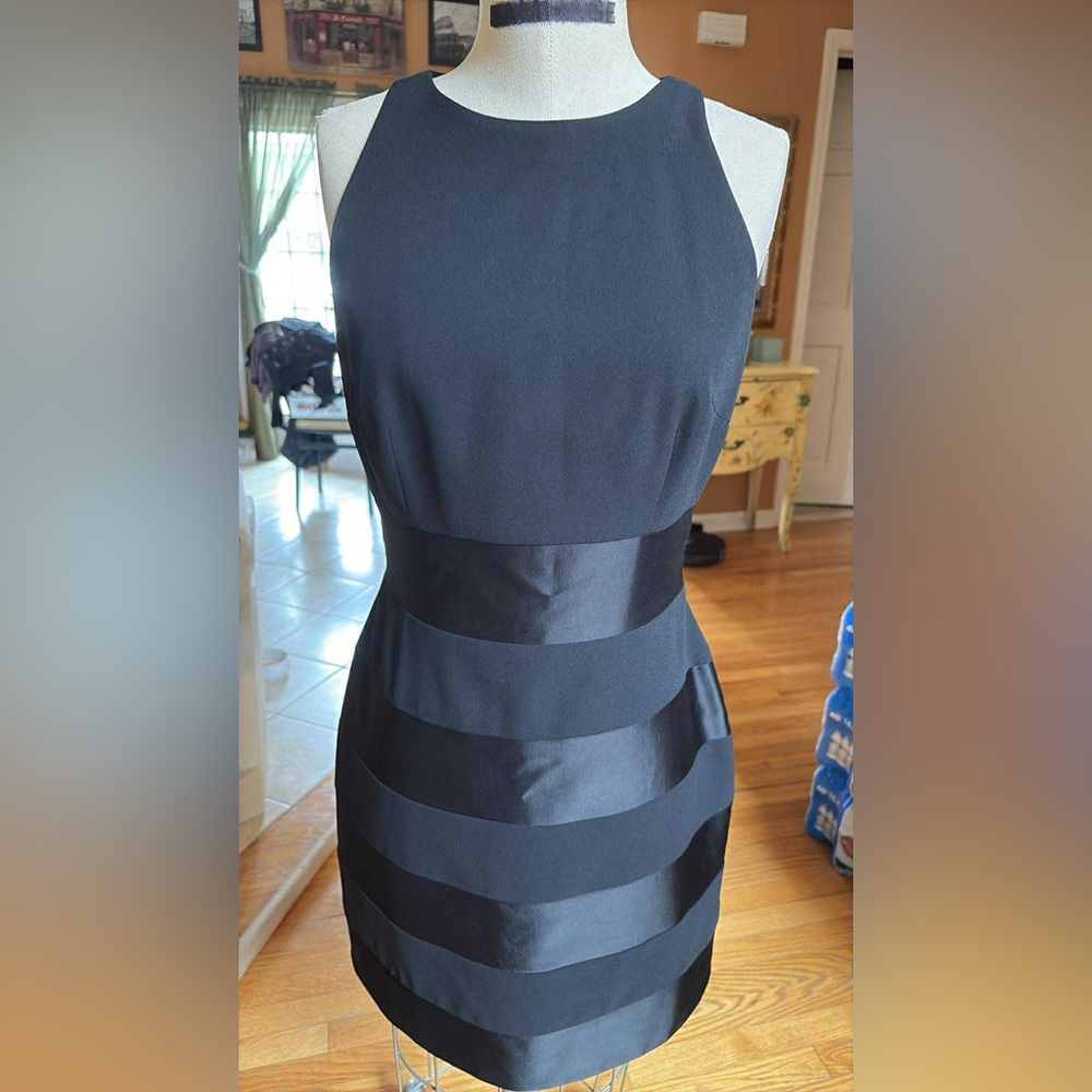 Laundry by Shelli Segal Black on Black Satin Striped Dress